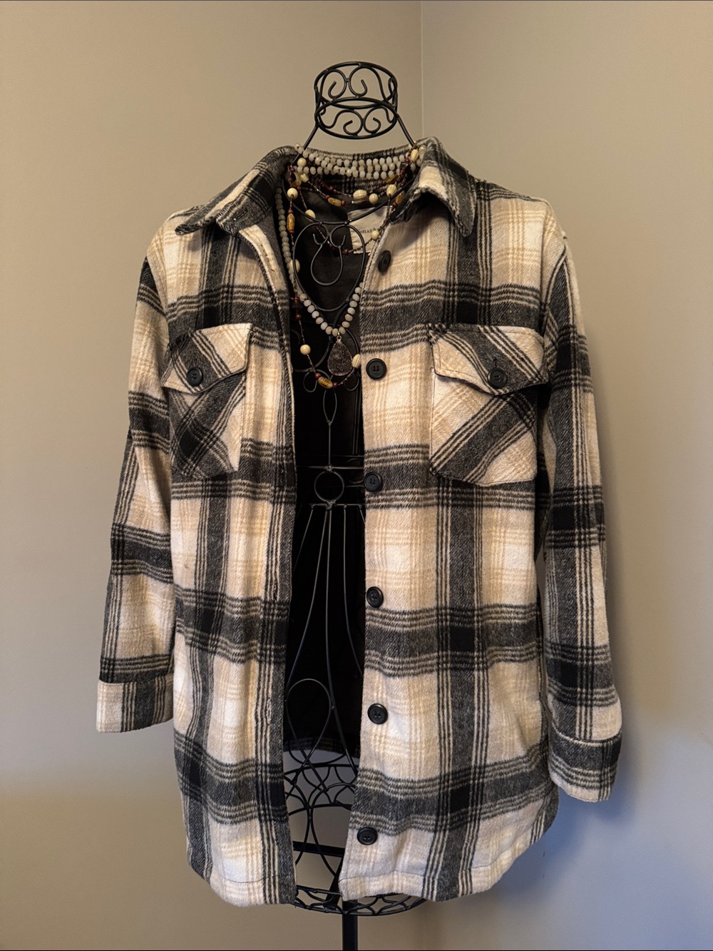Thread & Supply Plaid Shacket Jacket - Black & Cream